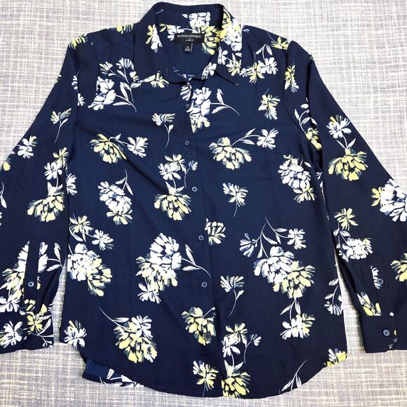 Banana Republic Floral Chiffon Shirt Women's M Navy Yellow White - Picture 9 of 10